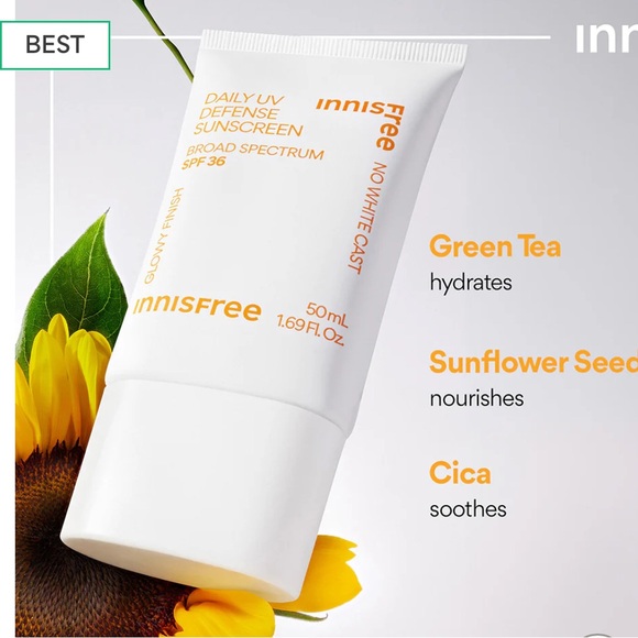 Innisfree Daily UV Defense Sunscreen Broad Spectrum SPF 36 no white cast - Picture 5 of 9